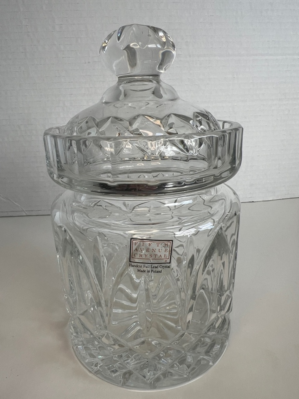 VTG Fifth Avenue Crystal Biscuit Barrel Lidded Jar Handcut Lead Crystal Poland